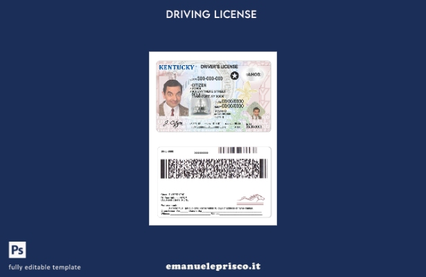 verified style modello di patente di guida USA Kentucky in stile verificato template